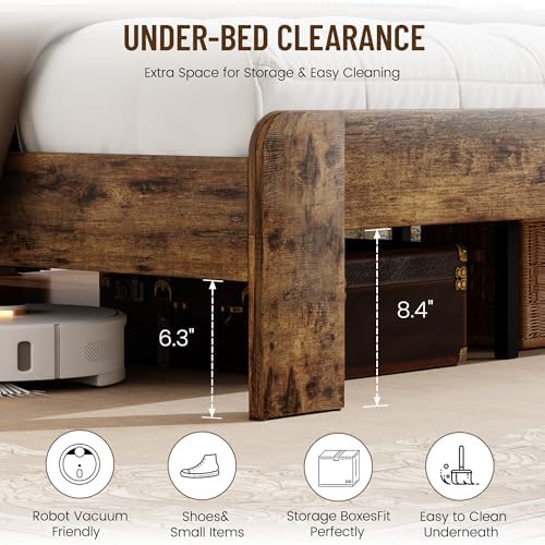 Full Size Farmhouse Wood Bed Frame with Panel Headboard, Brown
