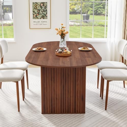 78.7" Oval Dining Table for 6–8, Fluted Pedestal Kitchen Table, Walnut