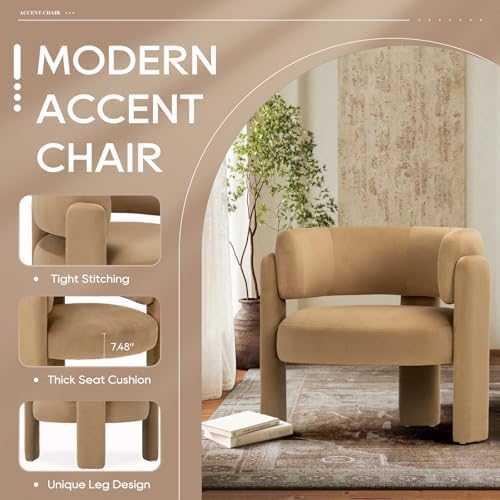 COLAMY Modern Velvet Accent Chairs Set of 2, Upholstered Barrel Chairs, Comfy Side Arm Chairs with 3 Legs for Living Room, Bedroom, Reading, Khaki