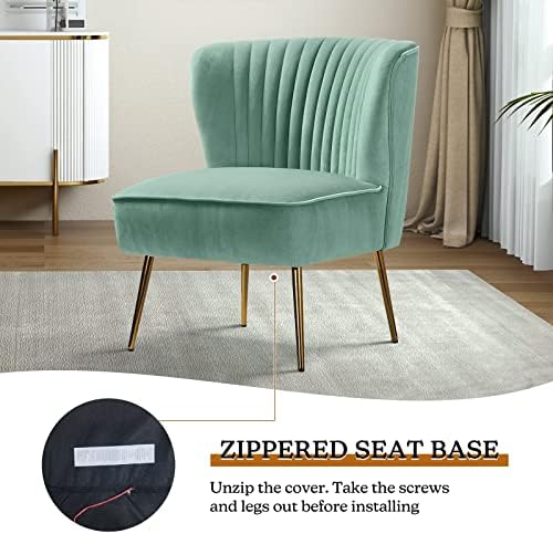 HULALA HOME Velvet Accent Chair, Modern Upholstered Cute Side Chair with Gold Metal Legs, Armless Wingback Slipper Chair Comfy Living Room Chair for Bedroom Guest Room Vanity,SAGE