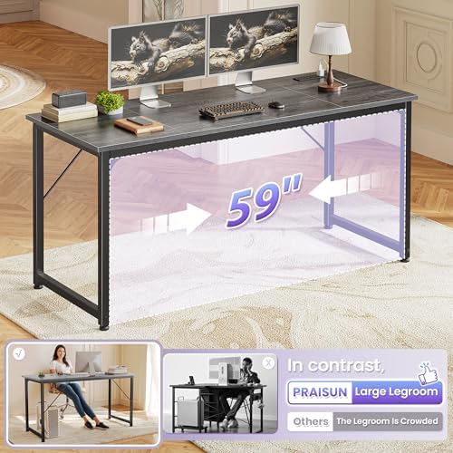 PRAISUN 63 X 24 Inch Computer Desk, Power Outlets, USB-C, Grey