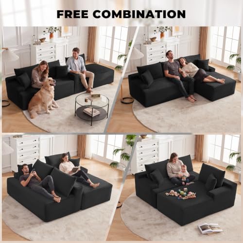 Mangodan Cloud Sectional Sofa, Boneless Couch for Living Room, Black