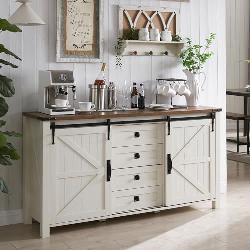 T4TREAM 60" Wide Farmhouse Sideboard Buffet Cabinet, Antique White