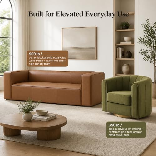2-Piece Living Room Set, Faux Leather Sofa + Swivel Chair