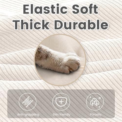 ROWHY 112'' Modular Sectional Cloud Couch with Movable Ottoman, 4 Seat Modern Corduroy Sofa, Deep Seat L Shaped Couch for Living Room Bedroom Apartment, Beige