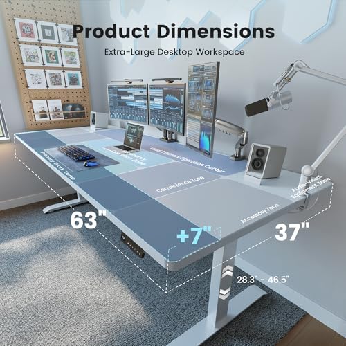 FEZIBO Standing Desk 63 × 37 Inch Electric Height Adjustable, White
