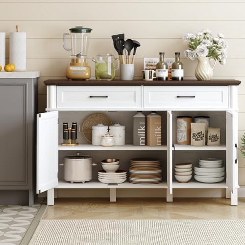 ONBRILL 55 Inch Buffet Cabinet with Storage, Off White
