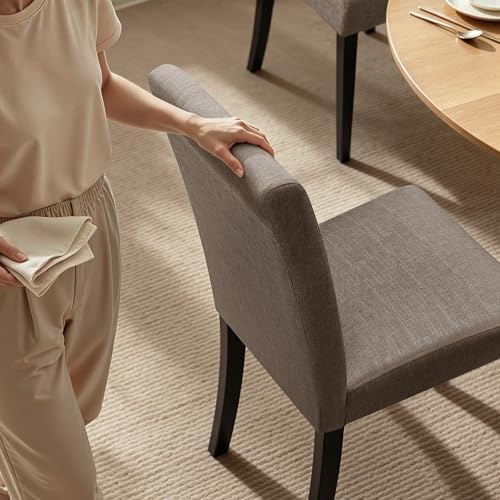 HOMYZOO Dining Chairs Set of 4, Upholstered Dining Room Chairs with Padded Seat & Solid Wood Legs, Modern Farmhouse Kitchen Chairs for Living Room/Restaurant/Cafe, Khaki