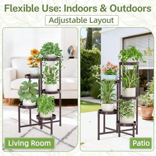 iDavosic.ly Plant Stand Indoor Outdoor, 5 Tier Metal Corner Shelf, Bronze