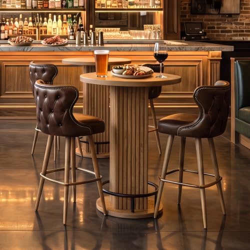 Round Bar Table 37.8" H,high Top Wooden Pub Bistro Table