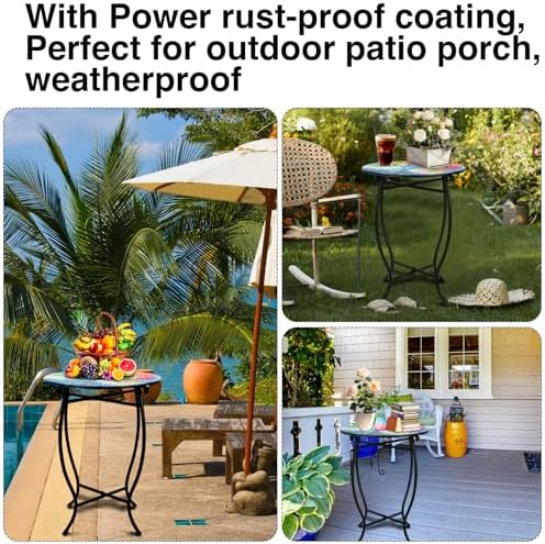 Outdoor Side Table for Small Spaces, 14 Inch Round Metal End Table