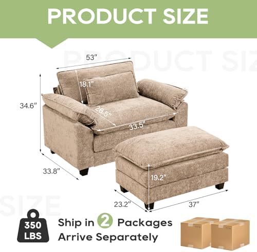 Oprisen 53" Modular Sectional Sofa, Comfy Deep Cloud Couch with Ottoman