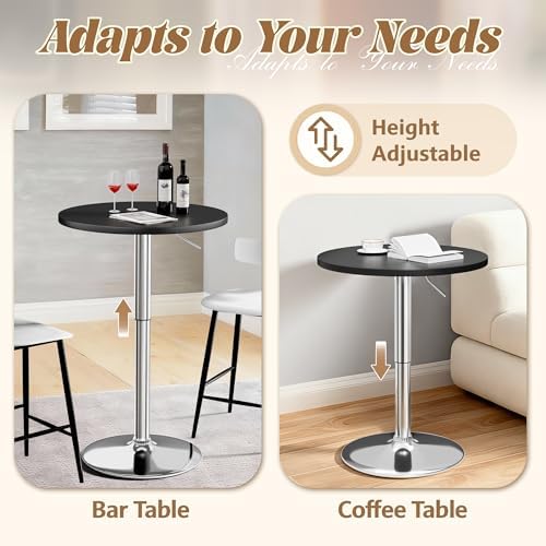 Shahoo Bar Table, Adjustable Height Pub Table 27.4-36 Inches, Cocktail Table for Bar, Bistro, Café, Home, Silver and Black