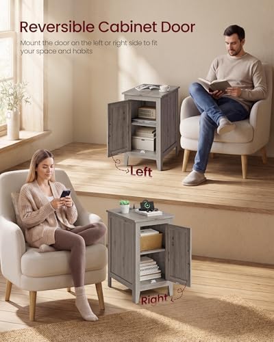 VASAGLE Side Table with Charging Station and Storage Cabinet, Nightstand