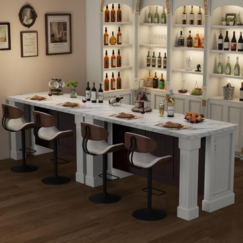 Gyfimoie 63" Large Imitation Marble Bar Table with Roman Column,36" Tall Island Table with Charging Station,Mordern Kitchen Island,Home Bar Unit for Home Kitchen, Living Room, Balcony, Basement