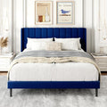 Gruwans Queen Size Bed Frame with Upholstered Wingback Headboard, Easy Assemnly Platform Bed, Wooden Slat Support No Box Spring Needed, Navy Blue
