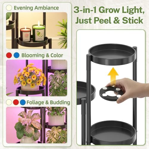 iDavosic.ly Plant Stand Indoor with Grow Lights, 5 Tier Metal Shelf, Black