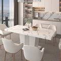 63" - 79" Extendable Dining Room Table, Expandable Kitchen Table for 6 to 10 People, Modern Wood Conference Table, Large Dining Table(Faux White Marble, Pedestal Base B)