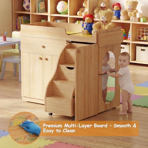 Changing Table with Stairs, Montessori Diaper Station for Daycare & Home (Right Stairs)