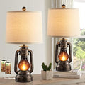 Farmhouse Lantern Table Lamps for Living Room Set of 2 with USB C+A
