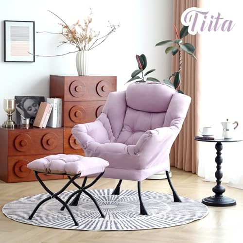Tiita Lazy Chair with Ottoman, Comfy Reading Accent Chair, Purple