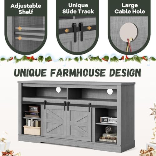 YESHOMY Farmhouse Fireplace TV Stand for TVs up to 65 Inch,Gray Rustic