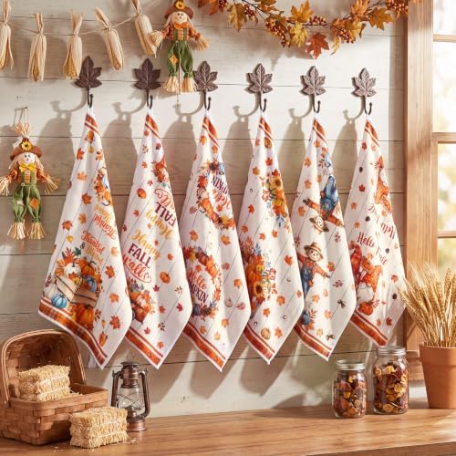 Redbaker 6 Pcs Fall Kitchen Towels Scarecrow Pumpkin Funny Dishcloth