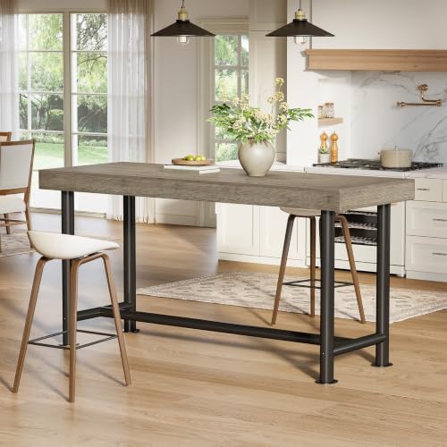 63" Solid Wood Bar Table, Long Counter Height Pub Top Table, Narrow Dining Breakfast Bar Units with Metal Sturdy Legs for Home Kitchen, Living Room, Bistro, Easy to Assemble