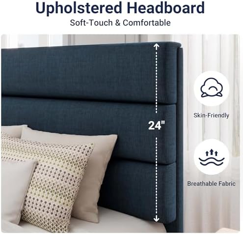 Allewie Twin Size Platform Bed Frame with Fabric Upholstered Headboard