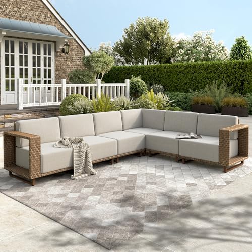 HERA'S HOUSE Patio Sectional Furniture Set with 10" Thick Cushions, 6pcs