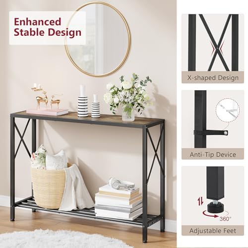 Tajsoon Console Table 41.8", 2 Tier Industrial Entryway Table with Shelves