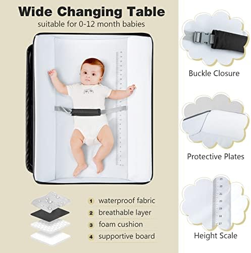 INFANS Baby Changing Table, Folding Diaper Station Portable Nursery Organizer with Safety Belt and Large Storage Racks for Newborn Baby and Infant (Black)
