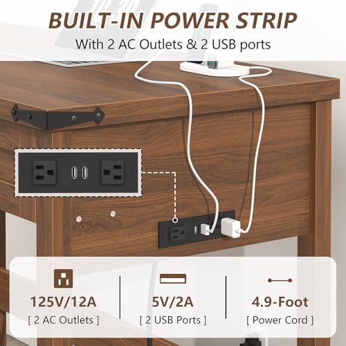 39 Inch Farmhouse Small Computer Desk with Drawers for Bedroom, Home Office