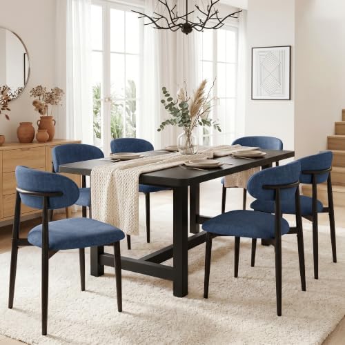 UVV Dining Chairs Set of 8, Metal Kitchen Chairs with Modern Fabric Upholstered for Dining Room, Navy Blue