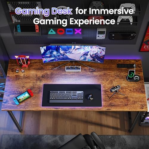 PRAISUN 55 X 20 Inch Computer Desk, Power Outlets, USB-C, Rustic Brown