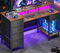 Korfile 47 Inch Computer Desk with Power Outlets,LED,5 Drawers,Rustic Brown