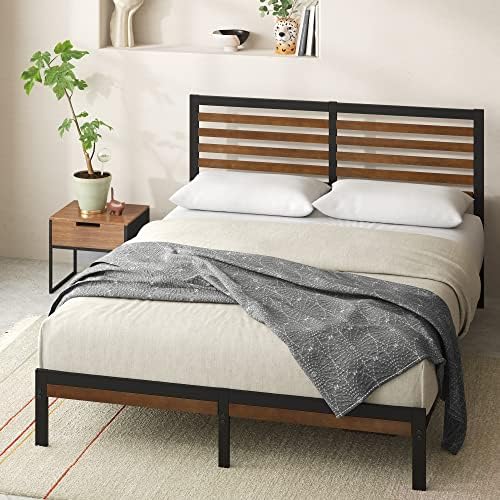 Zinus Kai Bamboo and Metal Platform Bed Frame, Sturdy Steel Frame, Full