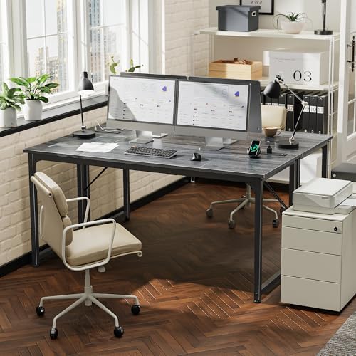 PRAISUN 63 X 24 Inch Computer Desk, Power Outlets, USB-C, Grey