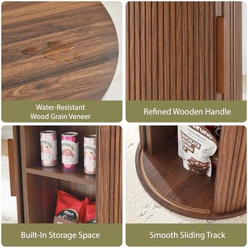 31.5" Round Dining Table for 2-4, Modern Farmhouse Kitchen Table with 2-Tier Storage Shelf, Small Wooden Circle Dining Tables with Fluted Base for Home Dining Room Living Room (Walnut)