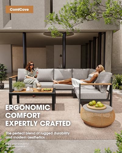 Aluminum Outdoor Patio Furniture Set, 11 Seats Patio Conversation Sets, Oversized Outdoor Sectional with Washable Thick Cushions & Coffee Table for Backyard, Garden and Poolside, Gray