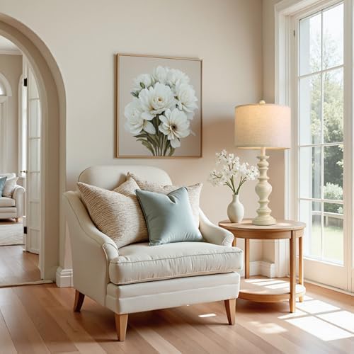 BOBOMOMO 27" Antique White Table Lamps Set of 2, Large Vintage Resin Lamps with Linen Shades, Farmhouse White Lamps for Bedroom, Living Room, or Console Table Elegant Home Décor