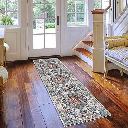 Hallway Washable Runner Rug - 2x7 Kitchen Rugs Entryway Rug Runner Vintage Soft Floor Mat Non Slip Indoor Farmhouse Carpet for Bathroom Living Room Bedroom (2 X 7, Brick)