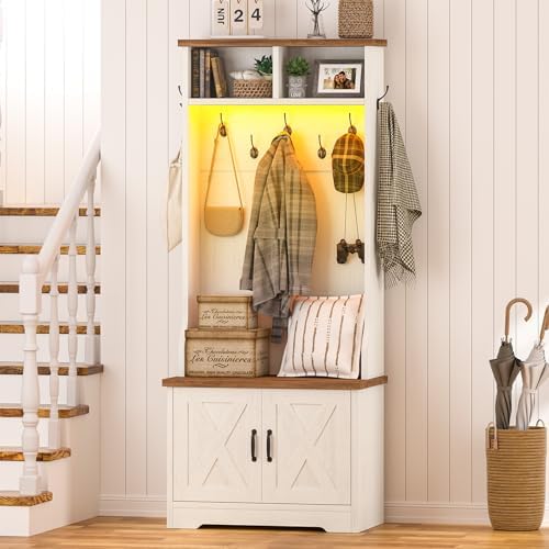 Small Hall Tree with Bench and Shoe Storage, Coat Rack with Shoe Bench