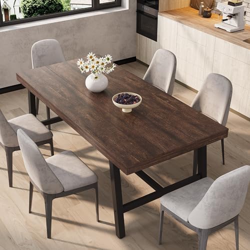 Garvee 71" Large Kitchen Table, Industrial Wood Dining Table, Rustic Birch