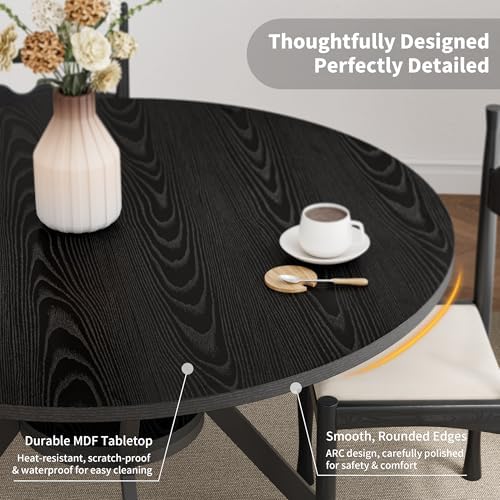 Black Wood Dining Table for 2-4, 42 Inch Round Kitchen Table with Storage