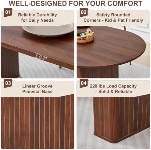 78.7" Oval Dining Table for 6–8, Fluted Pedestal Kitchen Table, Walnut