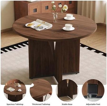 HIPIHOM MDF Round Dining Table 39.4 Inch Modern Minimalist Kitchen Table | V-Leg Sturdy Home Dining Table | Small Apartment Round Table for 4-6 People | Scratch & Water Resistant Easy-Clean Surface