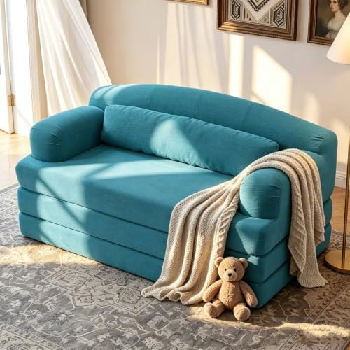 57” Convertible Sleeper Sofa Bed, Boneless Couch, Azure