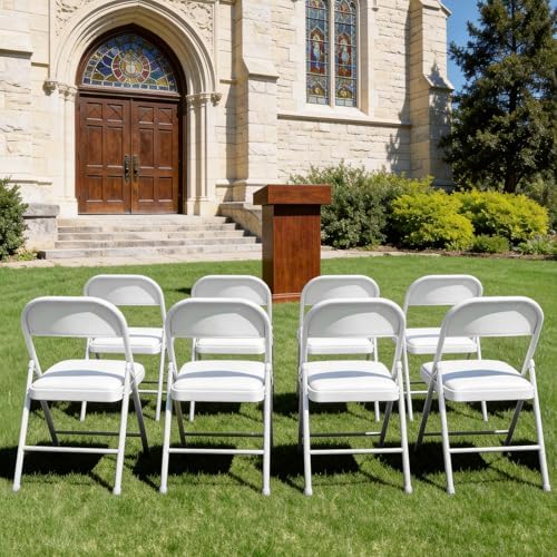 Folding Chairs 12 Pack, PU Leather Padded Folding Chairs for Outside and Indoor, Heavy Duty Portable Foldable Metal Commercial Seat for Home Office, Dorm, Party, Backyard, Lawn, Patio, White