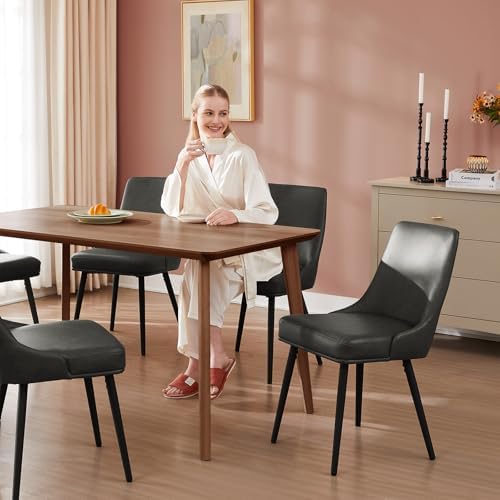 kinmars Kitchen & Dining Leather Dining Chairs Set of 2, Grey